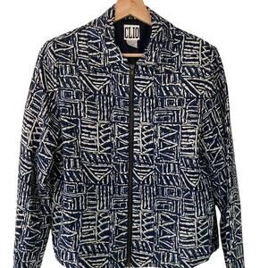 Vintage Jacket 100% Silk Hand Washable Geometric Zip-Up Women's by Clio Sz S